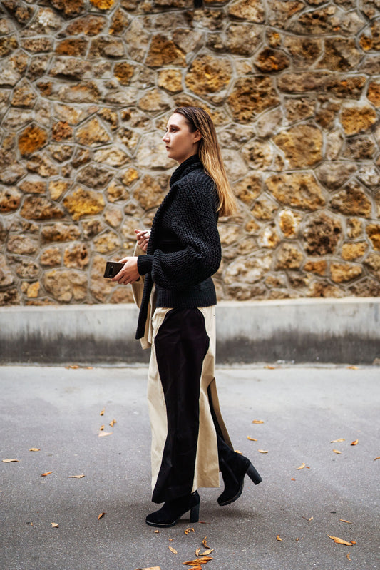 Jupe trench longue  en coton beige et noir 